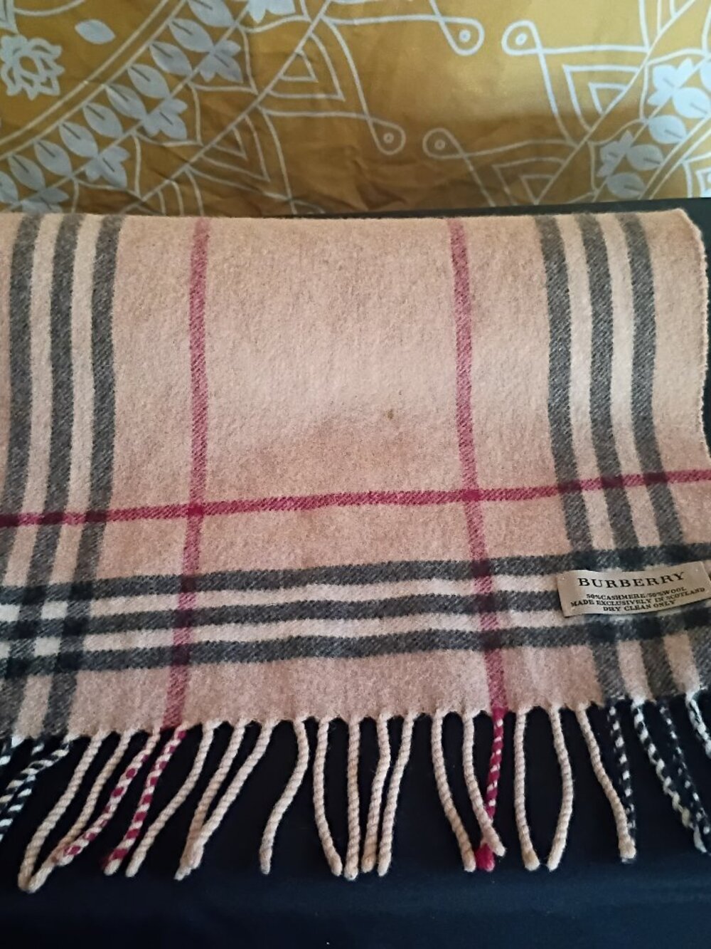 vintage burberry plaid fringe scarf 50% cashmere 50% wool